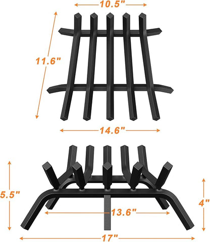 Fireplace Grate 17 Inch, Solid Steel Heavy Duty Fireplace Log Holder with 6 Support Legs, Fireplace Log Grate for Indoor Fireplace & Outdoor In-ground Firepit