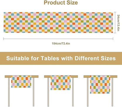 Retro Checkered Table Runner, 60s 70s Summer Seasonal Table Runners for Kitchen Dining Indoor Outdoor Holiday Home Wedding Party 13x90in
