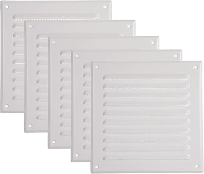Vent Systems 6 x 6 Inch (Inner) - Pack of 5 - White Metal Soffit Vent Cover - Durable Square Air Vent Grille with Mesh Screen - Weather Resistant Ventilation Grill - Wall & Ceiling Indoor & Outdoor