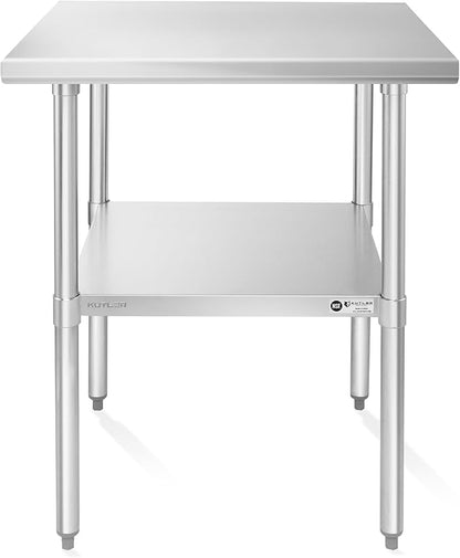 KUTLER Stainless Steel Table 24 x 24 Inches, NSF Heavy Duty Commercial Kitchen Prep and Work Table with Undershelf for Restaurant, Hotel, Home