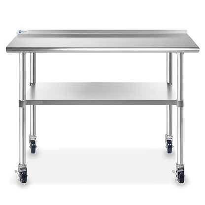 GRIDMANN Stainless Steel Table 48 in. x 24 in., NSF Commercial Kitchen Prep & Work Table w/Backsplash and Wheels