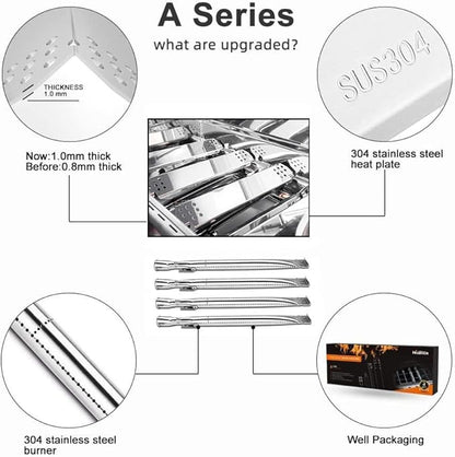Hisencn Grill Parts for Home Depot Nexgrill 4 Burner 720-0830H, 720-0783E, 5 Burner 720-0888N, 720-0888 Gas Grill Models, 304 Stainless Steel Grill Burner, Heat Plate, Cast Iron Grill Grates