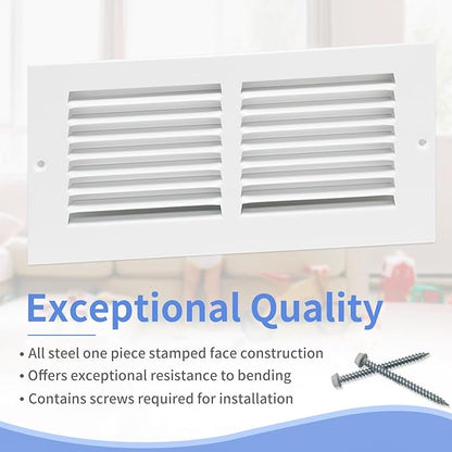 10"W x 4"H [Duct Opening Size] Steel Return Air Grille, Air Return Vent Cover for Ceiling and Sidewall - HVAC Air Vent Covers - [Outer Dimensions: 11.75"W x 5.75"H]