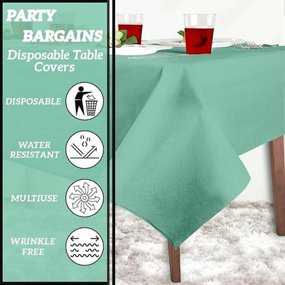 PARTY BARGAINS 54" X 108" Paper & Plastic Table Covers, Mint Green, 5 Pack