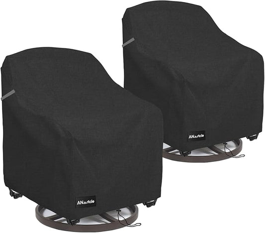 Outdoor Swivel Lounge Chair Cover 2 Pack,600D Waterproof Heavy Duty Outdoor Chair Covers(35 W x 37 D x 38.5 H inches),Patio Swivel Chair Covers for Outdoor Furniture,Black.