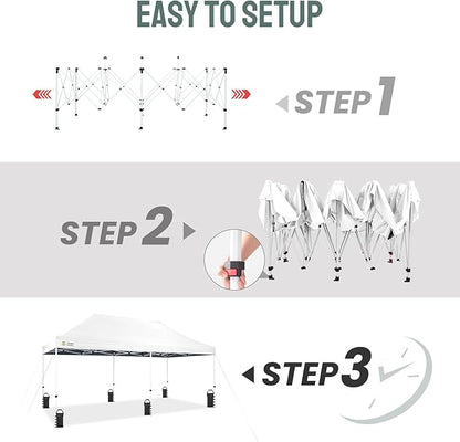 CROWN SHADES 10x20 Pop Up Canopy Tent - Commercial Canopy Tent with 400D Strength Oxford Fabric, Hexagonal Leg, 4 Upgraded Weights - Great for Trade Shows, Events, Parties & Commercial Use, White