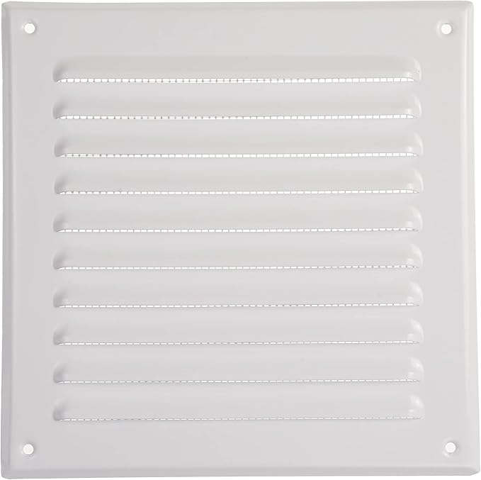 Vent Systems - 6 x 6 Inch (Inner) Pack of 2 White Metal Square Soffit Air Vent Grille Cover, Register Vent Deflector Louver Built-in Mesh HVAC for Bathroom Home Office Kitchen 8" x 8" (Outer)