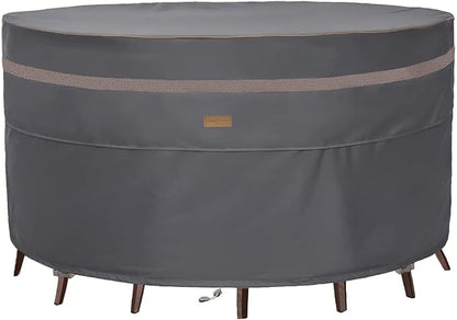 Fire Pit Cover 600D Heavy Duty Waterproof Fabric With PVC Coating Round 48" Dia x 28" H Dark Grey Fits 44-47 inch Fire Pit Table Fade Resistant Outdoor Firepit Cover