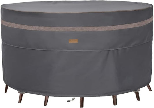 Fire Pit Cover 600D Heavy Duty Waterproof Fabric With PVC Coating Round 48" Dia x 28" H Dark Grey Fits 44-47 inch Fire Pit Table Fade Resistant Outdoor Firepit Cover