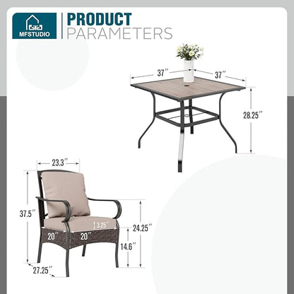 MFSTUDIO 5 Pieces Patio Dining Set, Outdoor 37" Square Wood-Like Table with Chairs, Patio Table and Chairs for 4, All Weather Outdoor Dining Furniture Set, Deck, Porch