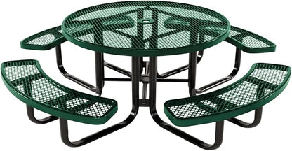 COATEDOUTDOORFURNITURE Heavy-Duty Portable Outdoor Kids Table with Umbrella Hole, Expanded Metal Kids Picnic Table, Commercial-Grade, Made in America (46 in, Round, Childrens, Textured Green)