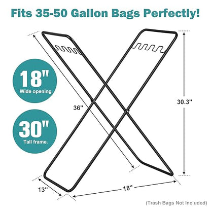 Trash Bag Holder Stand, Foldable Metal Garbage Bag Frame Fits 30-50 Gallon, Portable Yard Leaf Bag Holder for Lawn Cleanup, Camping, Weeding, Parties