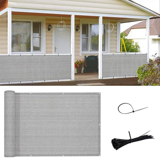 SUNNY GUARD 3'x16' Brown Grey Balcony Deck Privacy Screen Fence, Apartments Railing, Heavy Duty Wind Block Screen for Outdoor,Backyard,Patio,Porch Privacy（We Make Custom Sizes）