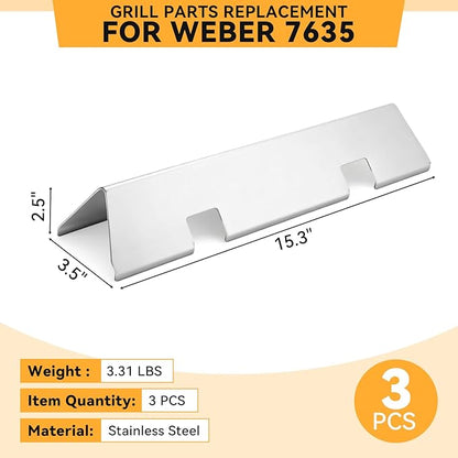 15.3 Inch Flavorizer Bars for Weber Spirit I & II 200 Gas Grill with Front-Mounted Knobs, for Spirit E210 S210 E220 S220, Stainless Steel, 3 PCS, for Weber Spirit Grill Parts 7635