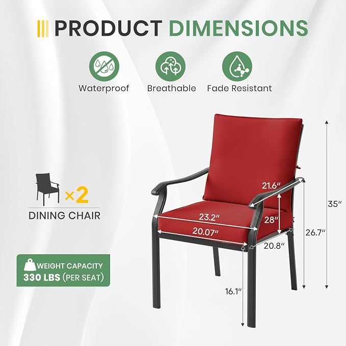 LVUYOYO Outdoor Patio Dining Chairs Set of 2, Metal Stackable Chairs Set - Image 3