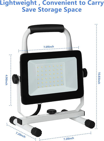 UFOND 4000 Lumen LED Work Light with Stand,40W Waterproof Portable Flood Lights, Worklight Brightness Angle Adjustable, with Switch Power Cord, Suitable for Construction Sites, Garage Workshop