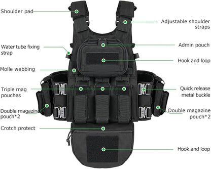 BOMTURN Great Tactical Outdoor Vest for Men Multifunctional Modular Molle Vest with Metal Buckles