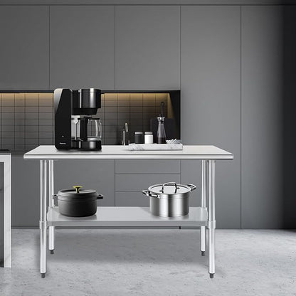HARDURA Stainless Steel Work Table Commercial 18×48 Inches Kitchen Prep Table and Heavy Duty Commercial Workbench NSF 430 with Undershelf and Galvanized Legs