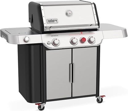 Weber Genesis S-335 Liquid Propane Gas Grill for Outdoor Cooking, 3 Burners and 1 Side Burner, Stainless Steel