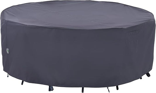 F&J Outdoors Outdoor Patio Furniture Covers, Waterproof UV Resistant Anti-Fading Cover for X-Large Round Table Chairs Set, Grey, 110" Dia x 27.5" H