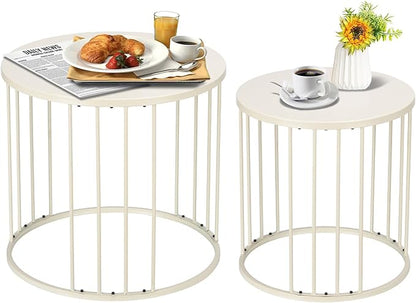 SUNNYPARK Outdoor Side Table Set of 2, Metal Circle Accent End Tables for Balcony Backyard Garden Indoor Living Room, Durable Black Nesting Coffee Tables, 20”+16” Dia
