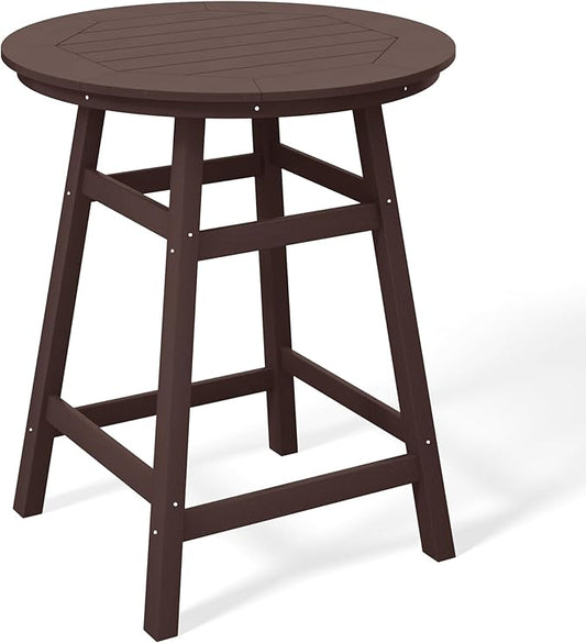 Costaelm Patio Bistro Table, 37" Counter Height Round Patio Cocktail Bar Table with Umbrella Hole, Outdoor Bistro Dining Pub Table for Front Porch Deck Backyard Garden, Dark Brown