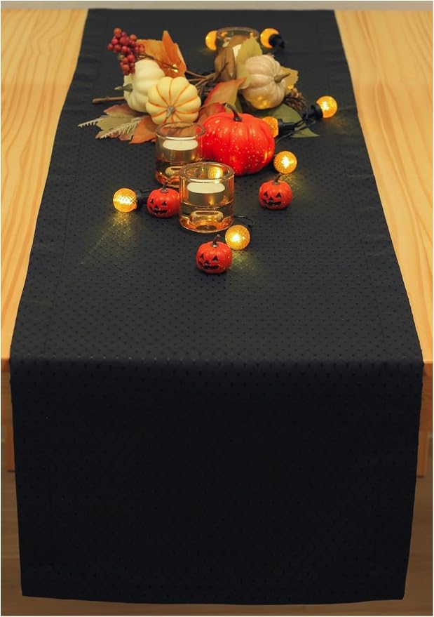 Black Table Runner 108 inch, Waterproof Dresser Scarf, Outdoor Coffee Table Runner, Elegant Dining Table Runners for Fiesta, Dinner Parties, Events, Wedding, Decor Thanksgiving, Halloween,Christmas