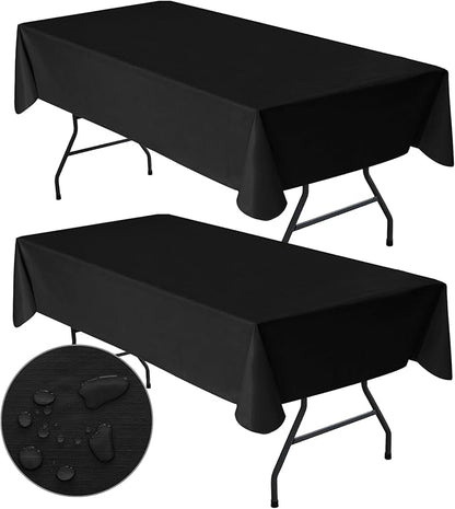 Nasitos 2 Pack Plastic Black Table Cloth Rectangular 60x120 Inch-Vinyl Plastic Tablecloth 8Ft Flannel Backed, Spill & Waterproof Table Cover for Dining Buffet, Wedding Decoration, Family Reunion