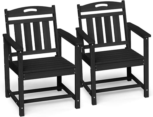 Ciokea HDPE Outdoor Patio Dining Chairs Set of 2, All-Weather Porch Chair with Wide Seat, Durable Outdoor Furniture for Backyard, Garden, Lawn & Poolside, Black