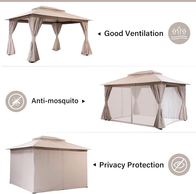 10'x12' Outdoor Gazebo, Heavy Duty Metal Frame Patio Canopy - Image 2