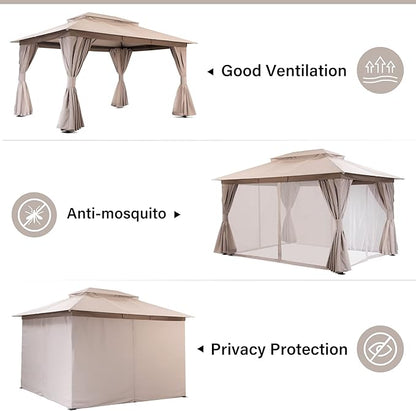 10'x13' Outdoor Gazebo with 50FT String Lights, Metal Heavy Duty Patio Canopy - Image 3