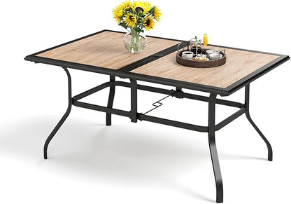 PHI VILLA Outdoor Dining Table for 6, 60" Metal Rectangle Metal Steel Table with Polywood Tabletop, Modern Long Furniture for Patio, Deck, Porch, Yard