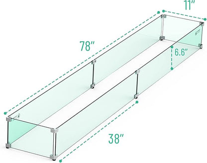 Skyflame Fire Pit Tempered Glass Wind Guard for Outdoor Linear Fire Pits, Thick/Clear Steady Feet Tree Gas Pit Guard / 78" x 11" Glass Shields for Propane, Outside Patio