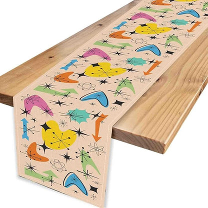 Mid Century Table Runner, Retro 1950s Atomic Minimalist Modern Abstract Geometric Colorful Coffee Table Center Decor for Home Kitchen Dining Patio Holiday Party Table Decorations, 13"x90" Inch