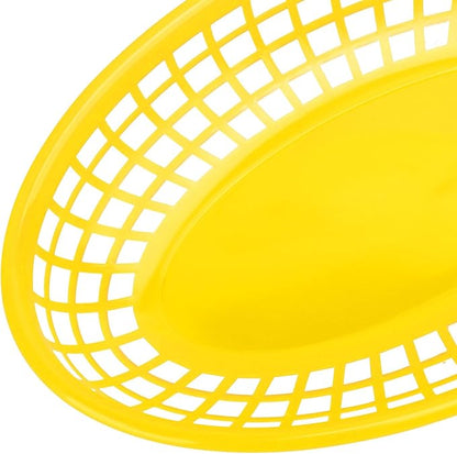 80 Pcs 9 x 5.7 Inch Reusable Oval Fast Food Baskets, Sturdy Plastic Serving Baskets for Fast Food, Parties, Picnics, BBQs and Snacks, by KUKLIPJIM.(Yellow)