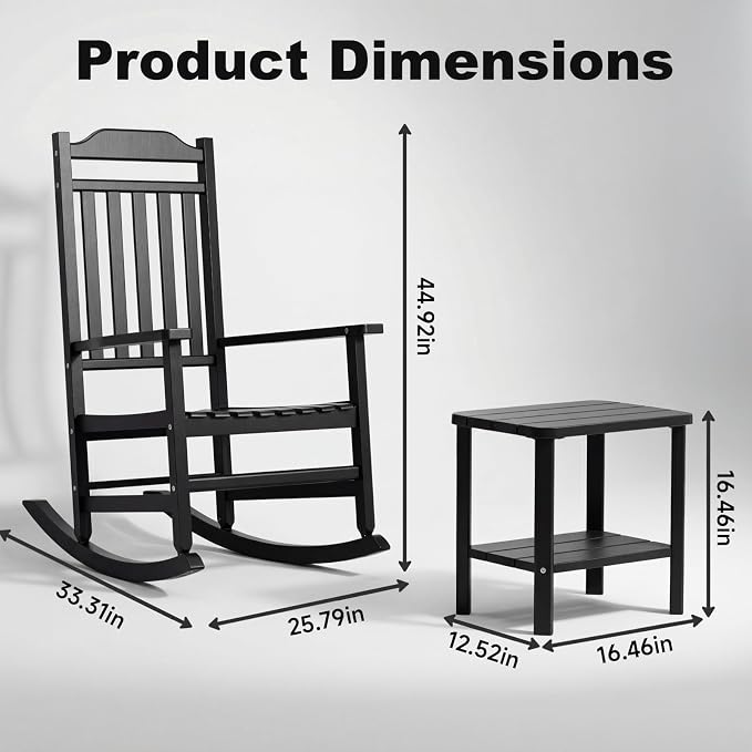 3 Piece Outdoor Rocking Bistro Set, Resin Rocking Chairs Outdoor Indoor - Image 3
