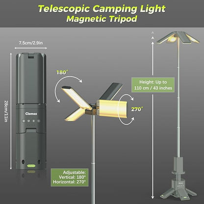 Telescopic Camping Lights with Remote Control,14000 mAh Rechargeable,6000LM Led Lanterns with Memory Function, Dimmable Magnetic Job Work Light,Tent Lamp,Portable Power Supply IPX5 (Space Gray)