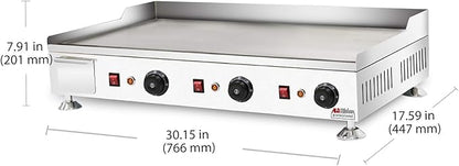 ALDKitchen Flat Top Griddle | Teppanyaki Grill with Dual Thermostat | No plug | 110V (30.15’ x 17.59’)