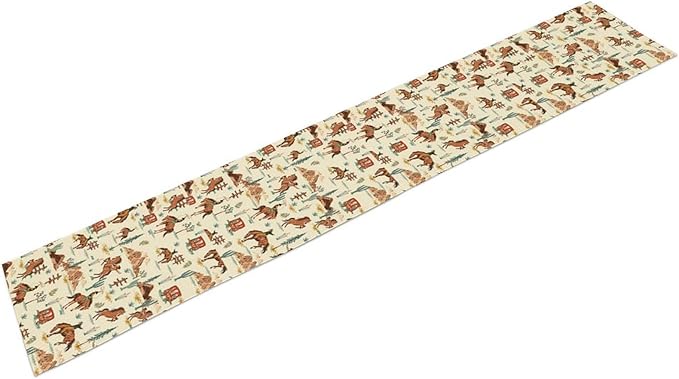 Western Cowboy Table Runner,Vintage Farmhouse Country Cowboy Horse Cactus Desert Print Table Runner for Kitchen Dining Table Holiday Home Party Decor 13x60in