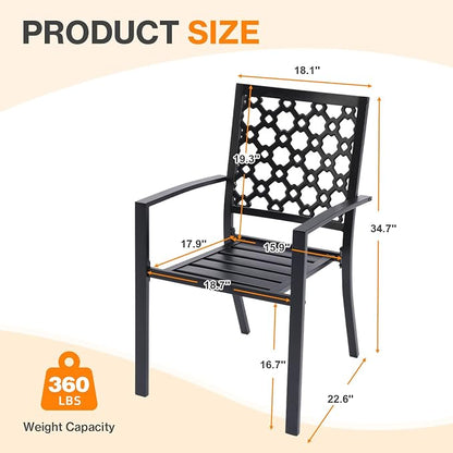 Patio Dining Chairs Set of 6, Stackable Metal High Back Chairs Set - Image 3