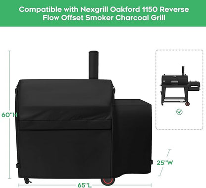 Heavy-Duty 600D Grill Cover fit for Nexgrill Oakford 1150 Reverse Flow Offset Smoker Charcoal Grill, Nexgrill Oakford 1150 Reverse Flow Grill Model 810-0071 Cover