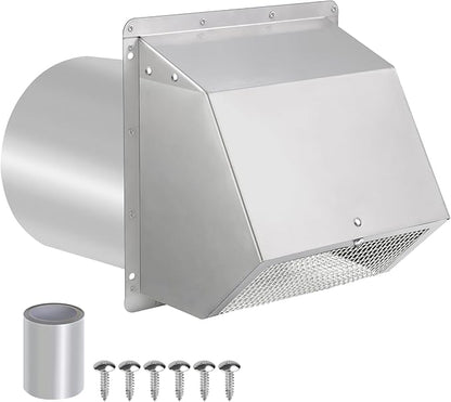 8 inch Wall Vent Ccover,Exhaust Vent Hooded Wall Vent with Screen and Damper,Outdoor Wall Exhaust Vent Cap Exterior Air Vent Cover for Kitchen Range Hood HVAC Duct Dryer Ventilation,Stainless Steel
