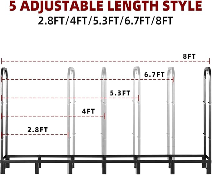 8FT Firewood Rack with Waterproof Cover,Heavy Duty Firewood Storage Log Holder for Outdoor&Indoor,Fireplace Wood Rack with 600D Oxford Fabric