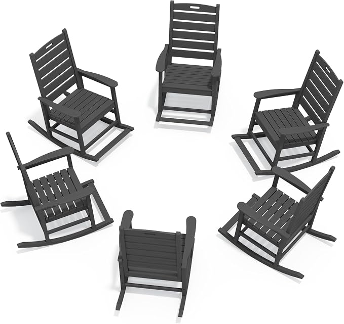 SERWALL Outdoor Rocking Chair Set of 6, Oversized HDPE Rocker, All Weather by SERWALL