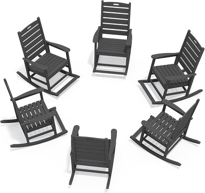 SERWALL Outdoor Rocking Chair Set of 6, Oversized HDPE Rocker, All Weather by SERWALL