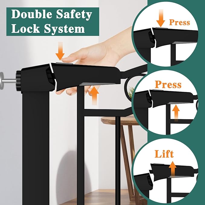 Fairy Baby 81.9"-84.6" Extra Wide Baby Gate for Stairs, Pressure Mounted Auto Close Child Safety Gate with Door No Drill, Large Long Pet Dog Gate for The House Doorways, 82 83 84 Inches Wide, Black