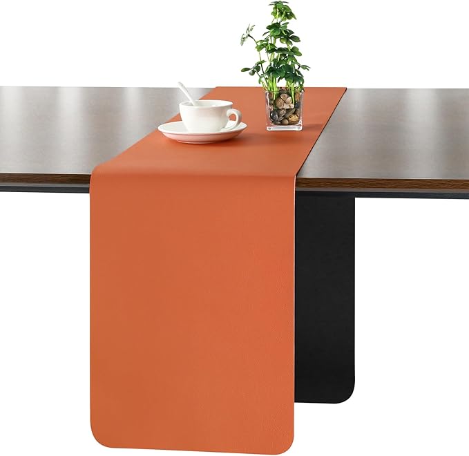Myir JUN Table Runner Double Sided Vinyl Runner Table 55 Inch Long Runner for Table Washable Waterproof Non-Slip for Home Decorations Black Orange,12 x 55 inch