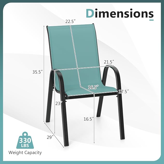 COSTWAY Patio Stackable Dining Chairs Set of 2 - Image 3
