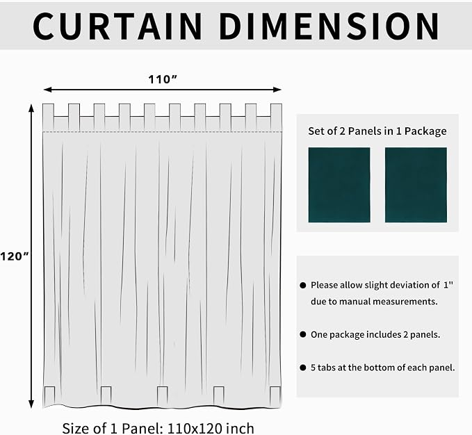 Easy-Going Outdoor Patio Curtains 2 Panels, 110x120 inch, Teal | Privacy - Image 6