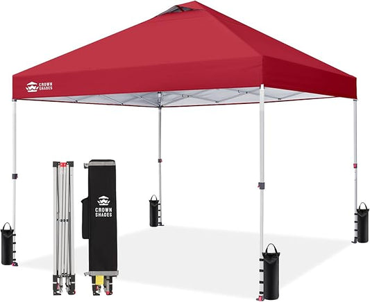 CROWN SHADES 12x12 Pop Up Canopy Outside Canopy, Patented One Push Tent Canopy with Wheeled Carry Bag, Bonus 8 Stakes and 4 Ropes, Red